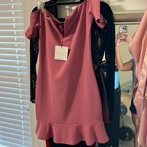 Missguided pink off the shoulder v wire ruffle dress size US6